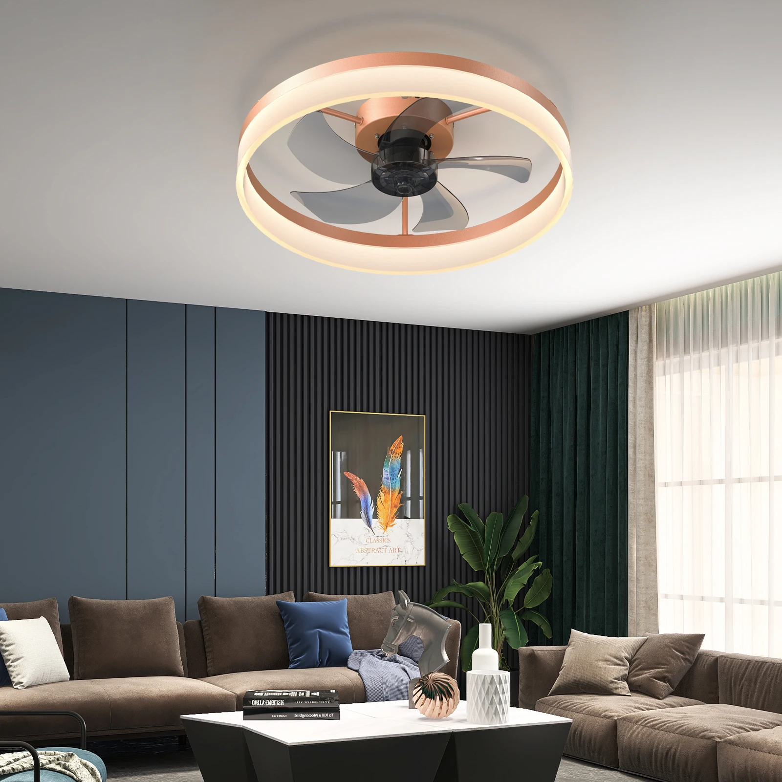 

ARLGSITE Modern Ceiling Fan with LED Light, Low-Profile Flush Mount,6-Speed Adjustable, Ideal for Bedroom and Living Room