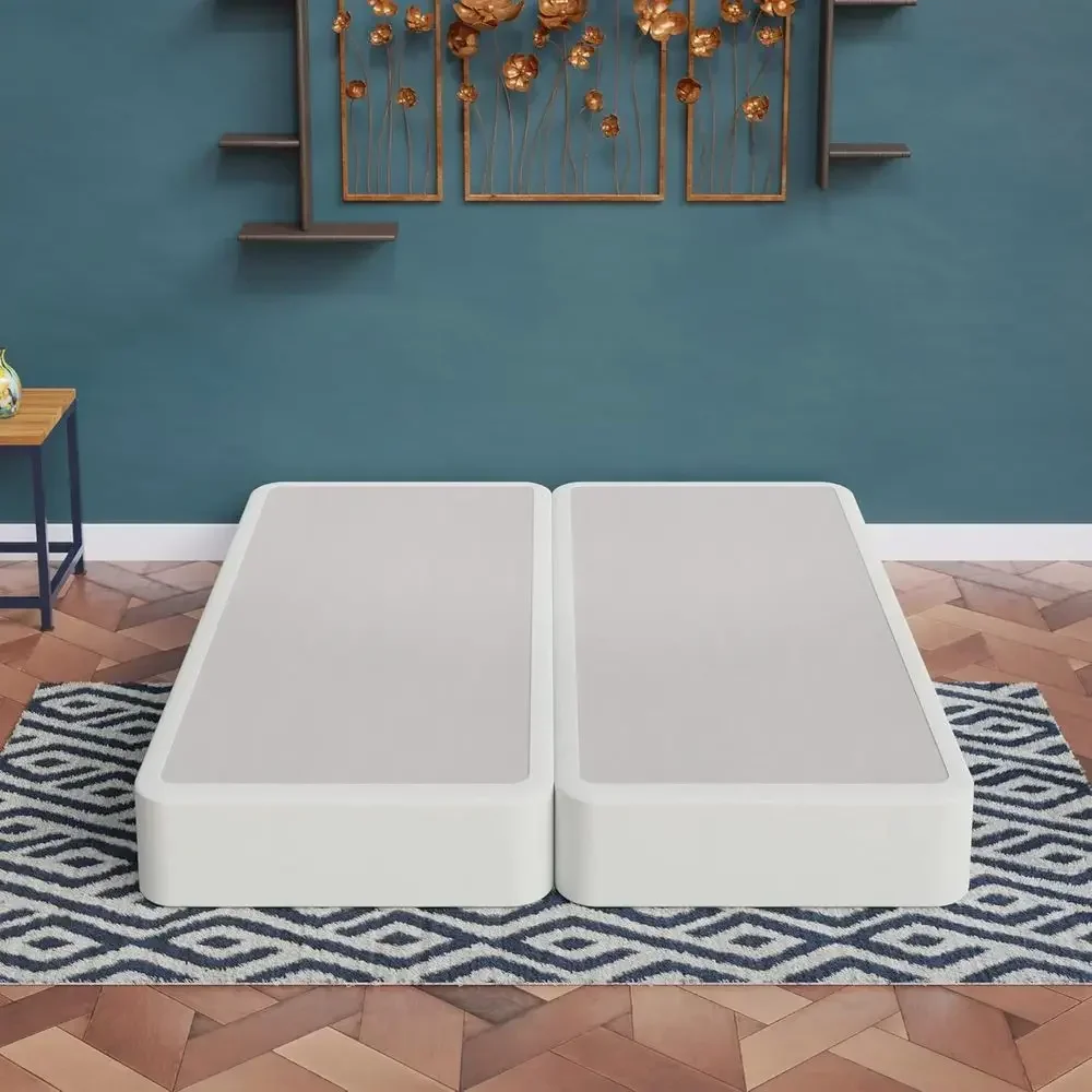 8-Inch Durable Split Box Spring Support - Fully Assembled, Natural Wood Base for Queen, White