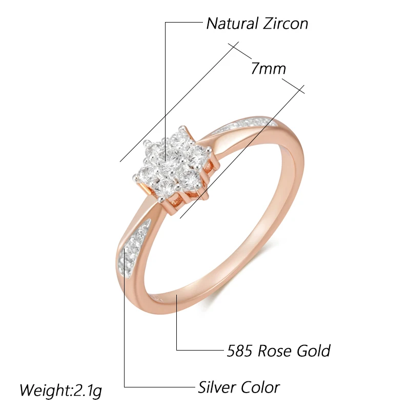 Kinel Hot Shiny Natural Zircon Crystal Flower Ring for Women 585 Rose Gold Silver Color Mix Ethnic Bride Wedding Fine Jewelry