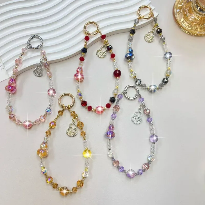 

Gourd Pendant, Beaded Mobile Phone Lanyard, Trendy Crystal Fashion Keychain Jewelry.