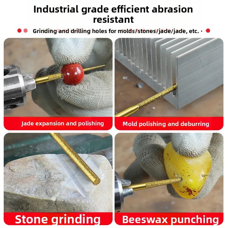 Titanium Plated Diamond Slijpkop Verlengde Puntige Cilindrische Jade Uitgebreid Gat 3mm Diamond Sand Slijpnaald
