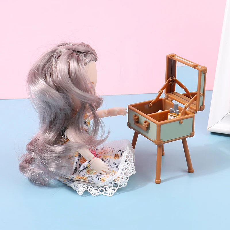 1 Set 1:12 Doll House Home Scene Decoration Mini Makeup Box Makeup Mirror Model Set