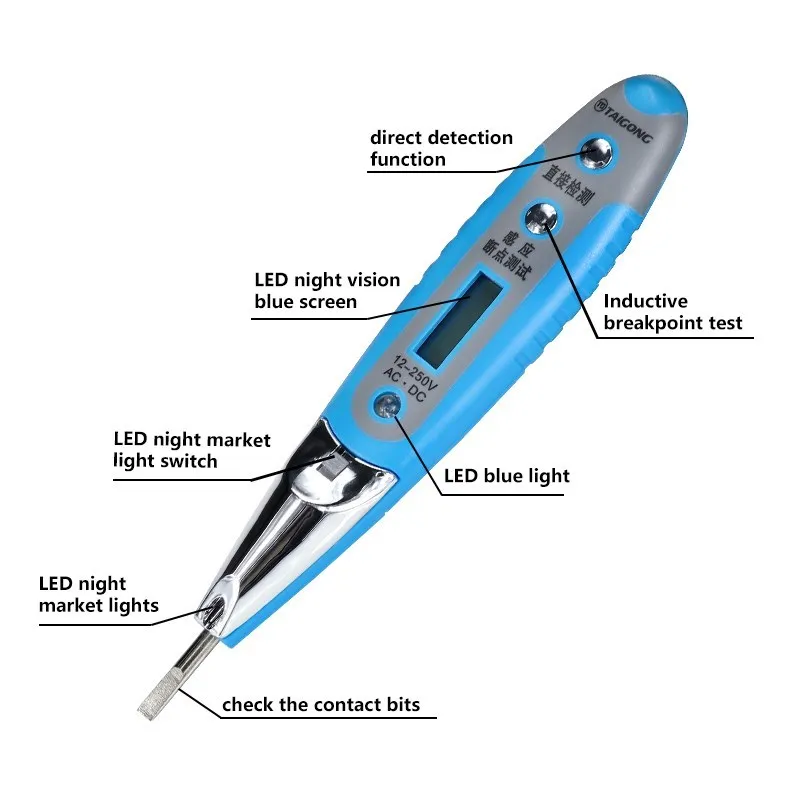 Multifunctional Digital Display Induction Test Pen Voltage Meters12-250V Pronounce Voltage Meters Electric Voltage Tester