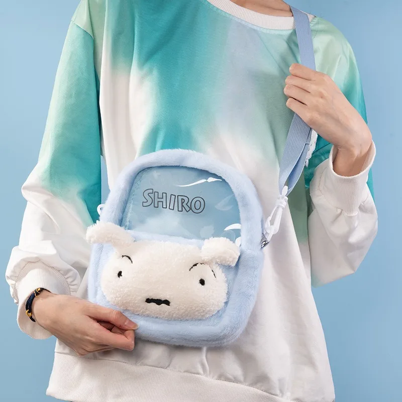 Crayon Shinchan Borsa a tracolla in peluche Piccola borsa in alligatore bianco Anime Ita Borsa a tracolla versatile regalo per ragazza bambola trasparente
