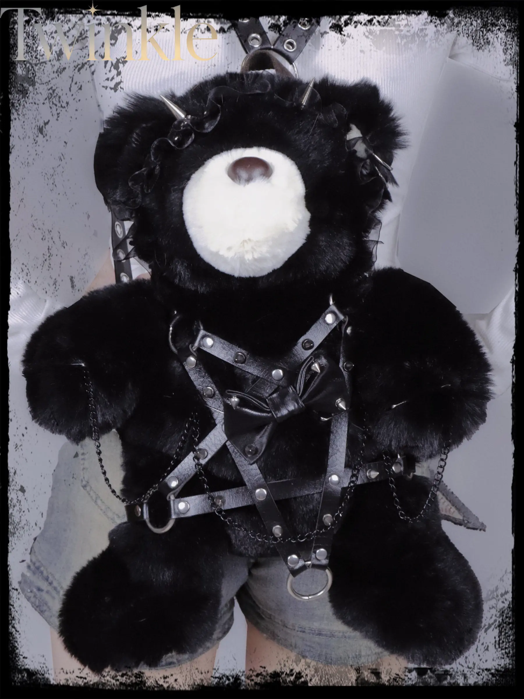 Punk Lolita Plush Bear Backpack Dark Gothic Large Capacity Doll Bag Kawaii Harajuku Women Girls Alternative