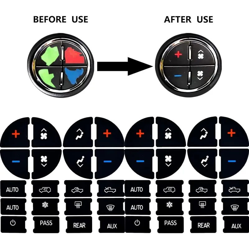 Car AC Dash Button Repair Kit Sticker Dash Board Decal for Buick Enclave Chevy Avalanche Silverado Tahoe GMC Acadia Sierra Yukon