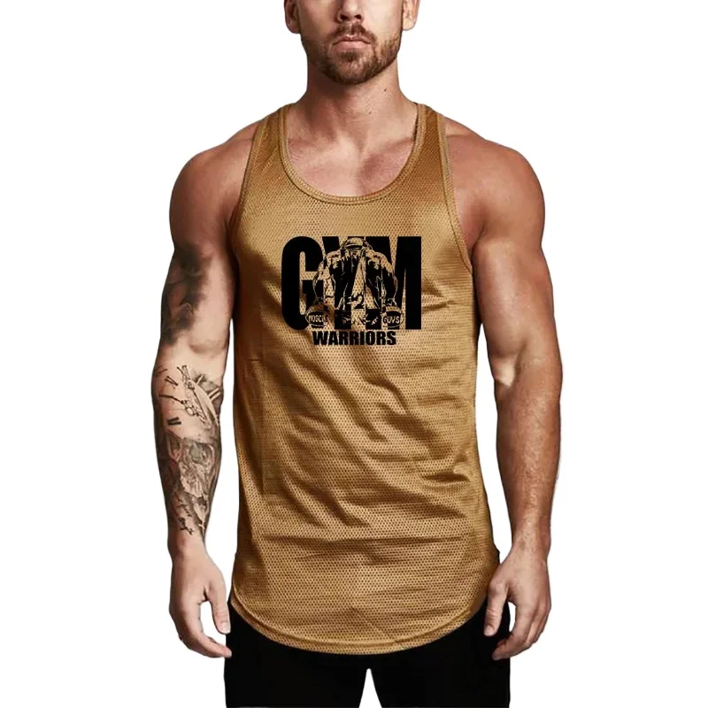 Gym Stringer Tank Tops Herren Bodybuilding Fitness Muskel Ärmellose T-shirts Sommer Mesh Atmungsaktiv Schnell Trocknend Sport Westen