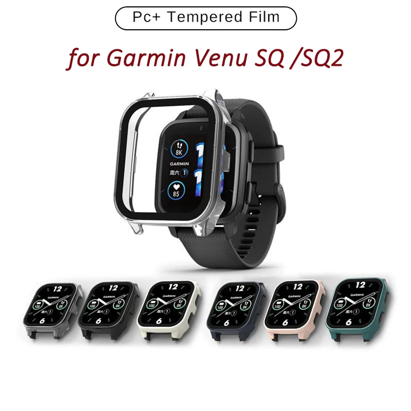 Hard PC Case Tempered Glass Screen Protector Protective Cover for Garmin Venu Sq 2 Music Sq2 Smart Watch