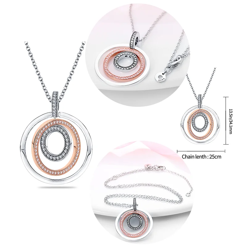 Necklace For Women Silver Color S925 Rose Gold Dazzling Heart Peal Pendant Necklace Blue Crystal Colar De Pérolas Bes