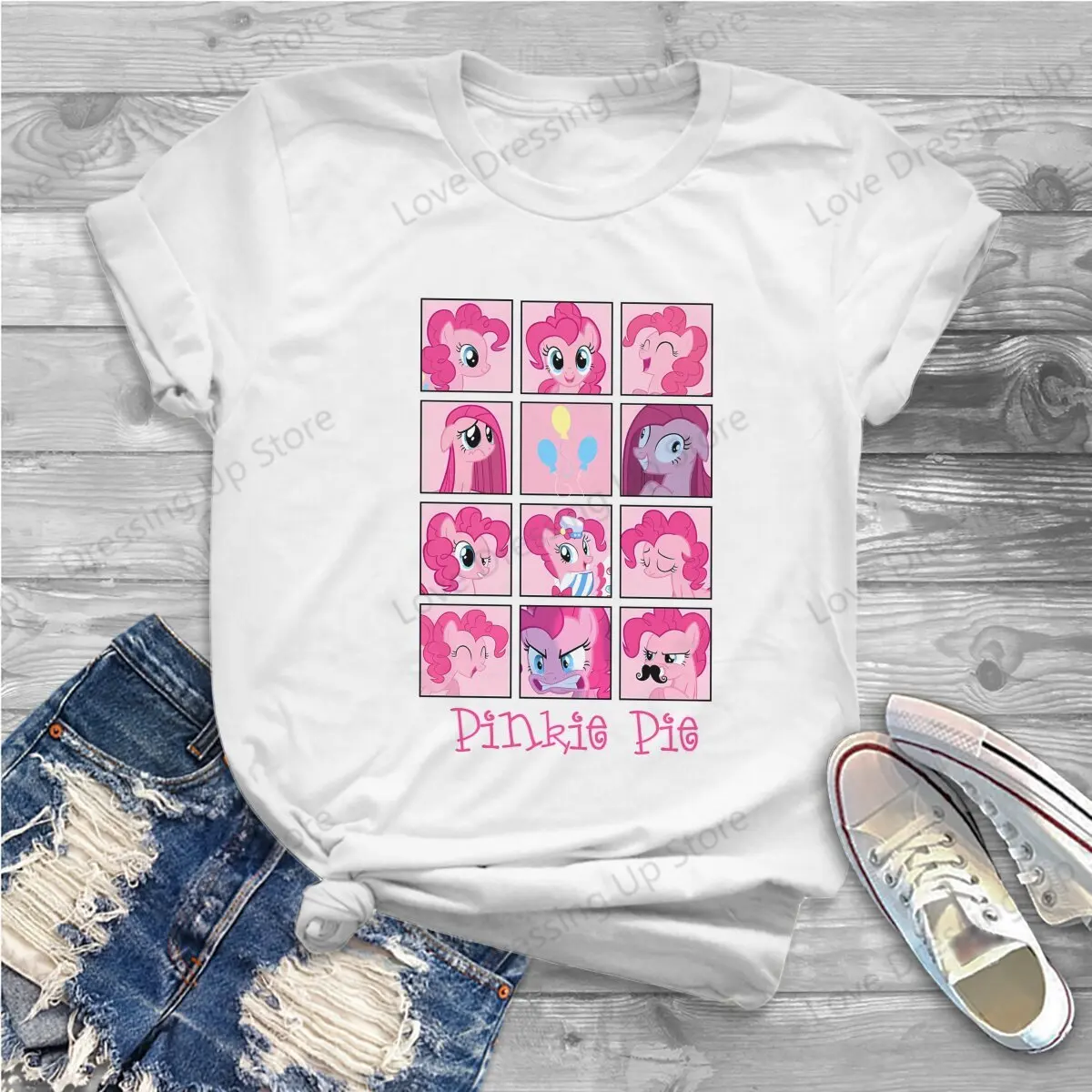 Faces Of Pinkie Pie Woman T Shirt Mlp Harajuku Casual Short Sleeve Polyester T-Shirt Special