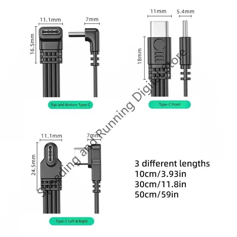 1 to 2 USB Extension Cable Splitter Left Right Elbow Type C Male to USB-A + Type C Female Extension Cord 65W Charging Flat Cable