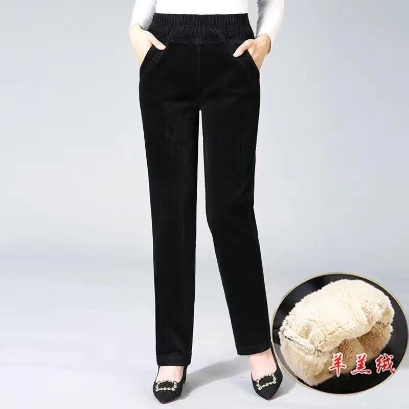 Thin & Plush Thick Casual Pants Fleece Pencil Pants Women\'s Corduroy Warm High Waist Pants Autumn Winter Leggings Pants Trousers