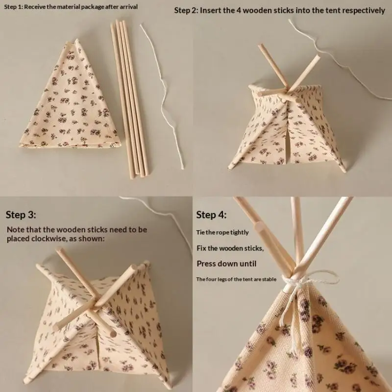1 Set Handmade Simulation Miniature Camping Tent Model With Flower Wave Point Pattern 1/12 Doll House Scene Decoration