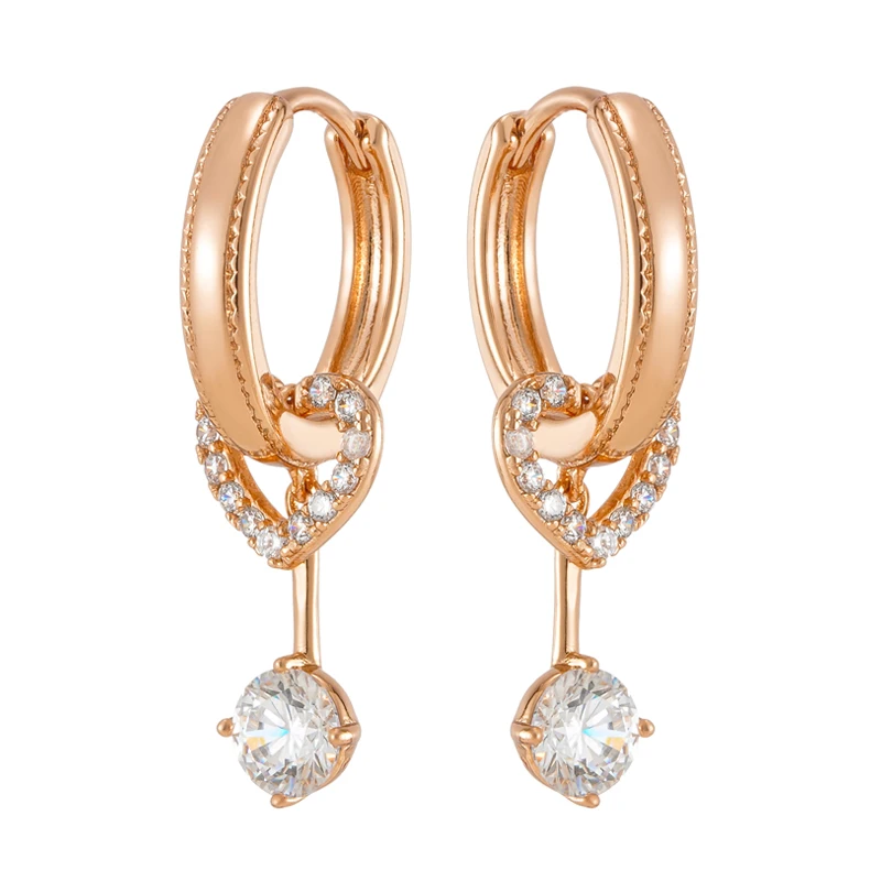 Kinel Unique Design Natural Zircon Drop Earrings for Women Fashion 585 Rose Gold Color Daily Fine Jewelry Romantic Crystal Gift