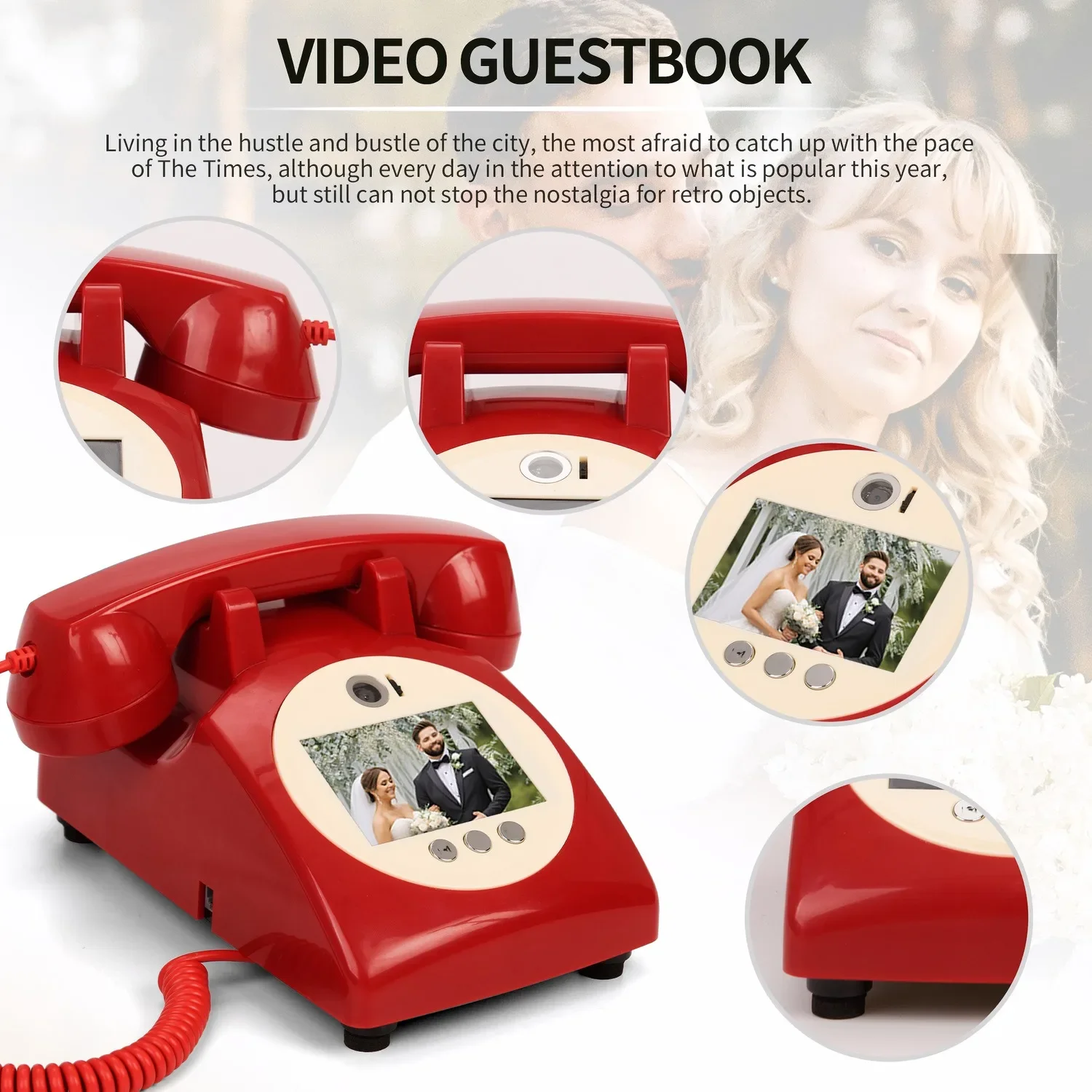 Libro de visitas de vídeo telefónico Retro, grabadora de mensajes de Audio y vídeo de boda para invitados de banquete, letrero de vídeo para invitados, teléfono, deseos de fiesta, vídeo
