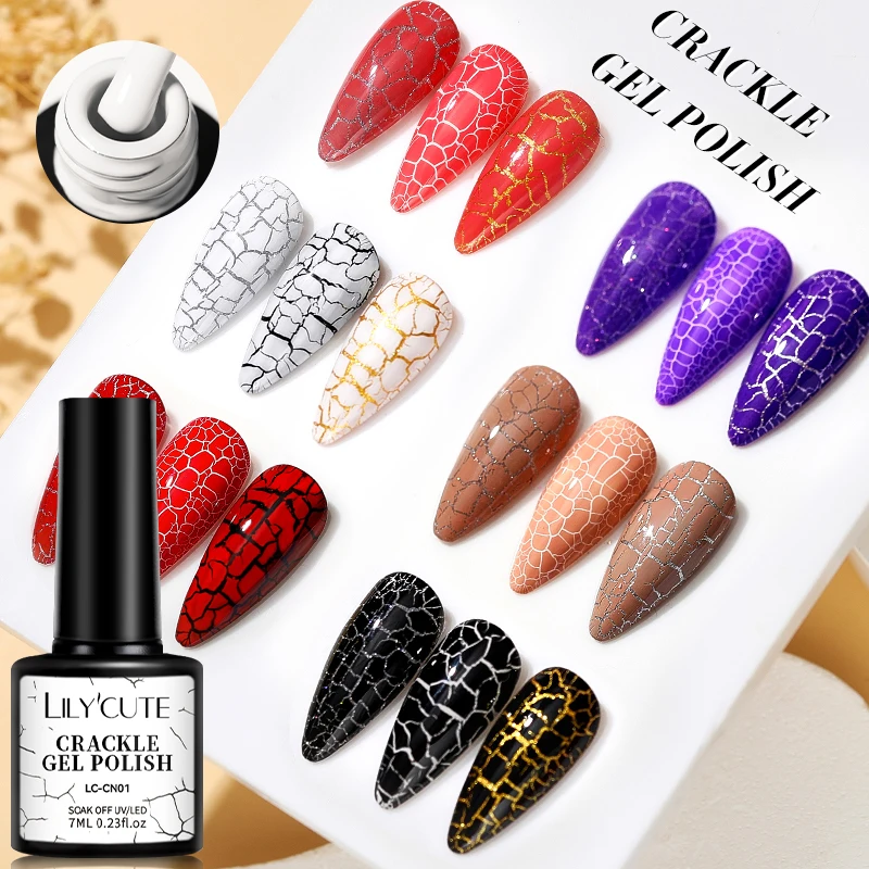 LILYCUTE 7ml invierno Crackle Gel esmalte de uñas mármol efecto de grietas de secado rápido Base semipermanente capa superior manicura uñas arte Gel