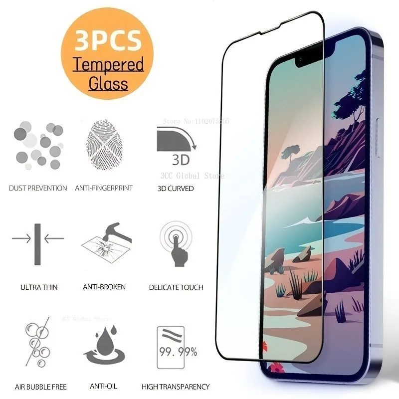 

3Pcs Tempered Glass For IPhone 11 12 Pro Max 13 14 Pro Max 12 13 Mini Screen Protector For IPhone 15 Pro Max 7 8 14 Plus Glass