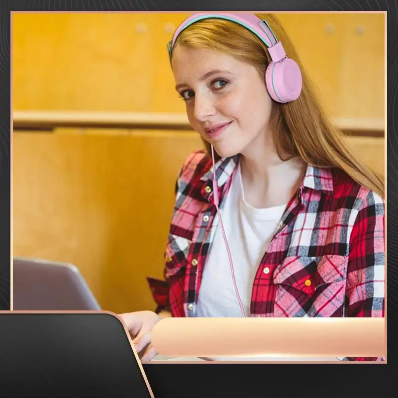 

Children's Headphones Headset Wired Colorful Laptop Tablet Phone For Learning Online Class Headphones Durable ,Pink