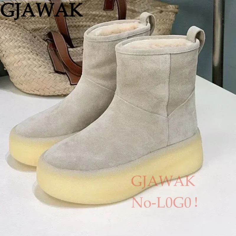 Thick Bottom Winter Wool Short Boots Woman Suede Leather Platform Flat Shoes Woman Warm Ankle Boots Fur Snow Boots Women