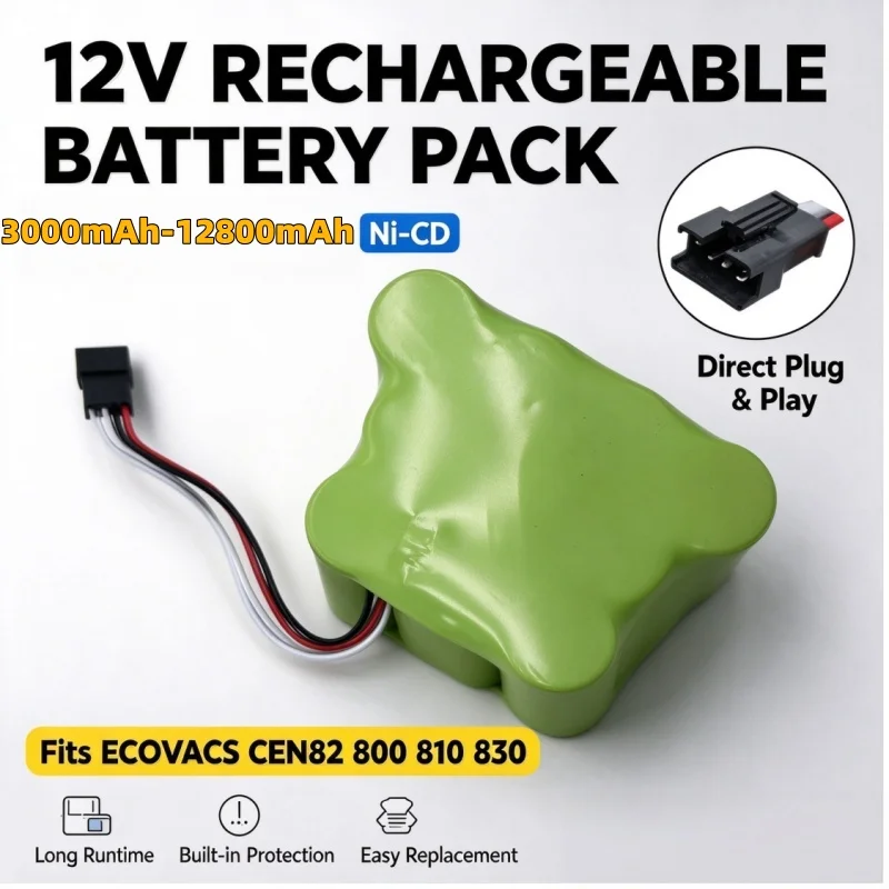 3000mAh to 12800mAh 12V Rechargeable Battery, Replacement Power Supply for ECOVACS 800 810 830 CEN82 Robot Aspirator