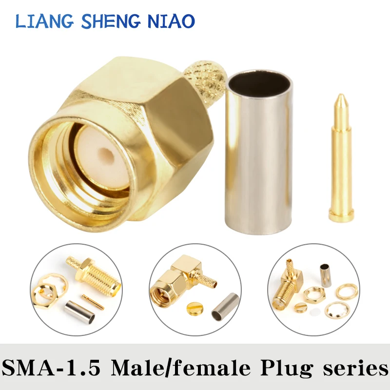 SMA macho conector coaxial fêmea Jack RF, Crimp para RG174, LMR100, cabo RG316, adaptador banhado a ouro, 10pcs