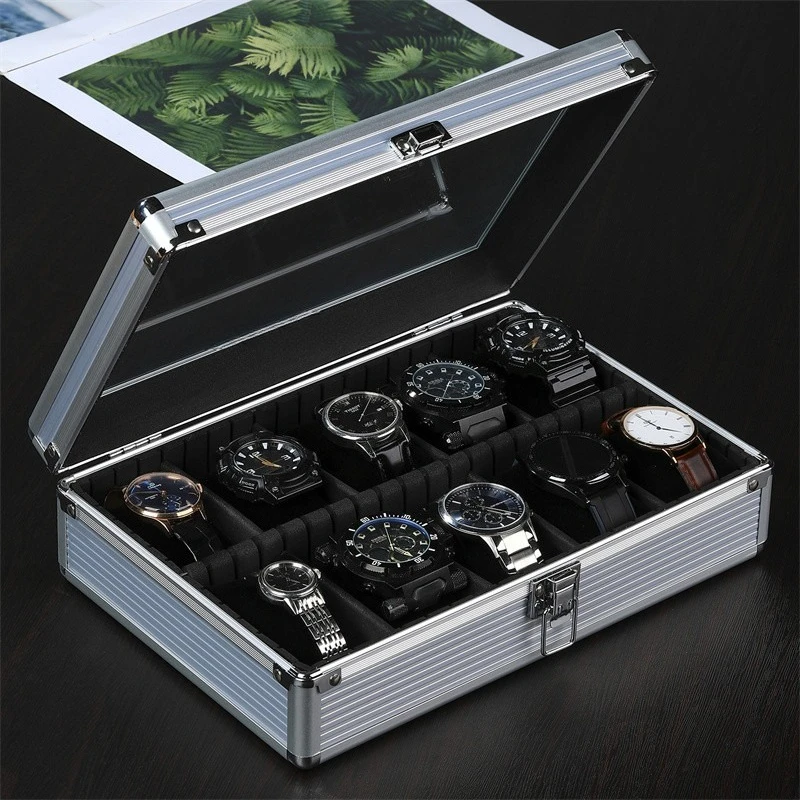 

Aluminium Watch Box Dustproof Protect Storage Boxes Glass Transparent Window Display Case Minimalist Mechanical Watches Boxes