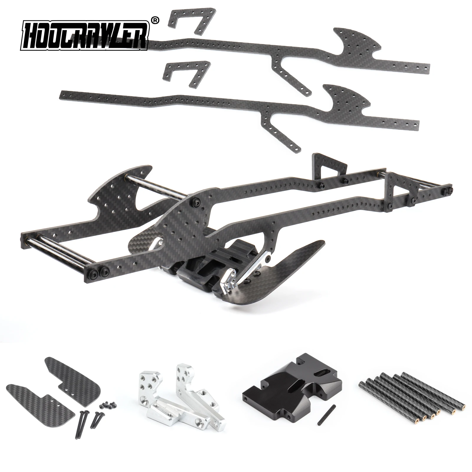 LCG Carbon Fiber Frame Rail LCG Chassis Kit with Ultralight Portal Transmission Skid Plate for 1/10 RC Crawler  SCX10 Capra