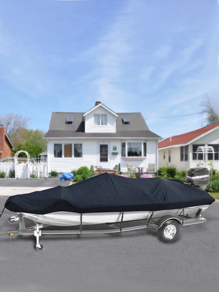 

14-16FT Boat Cover 210D Oxford Cloth Fishing Skiing Boat Protector V-Shaped Hull Protector for Yachts Motors Rowing Boats