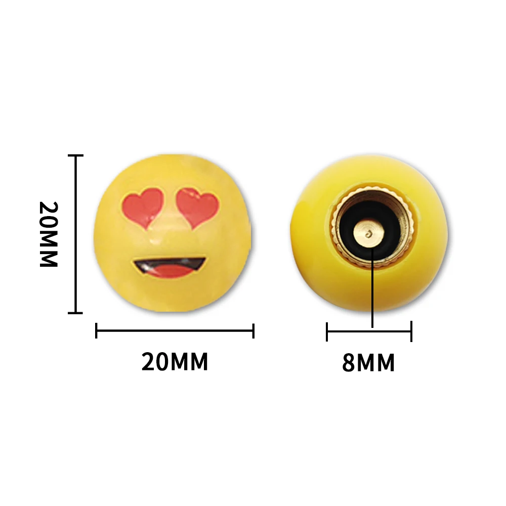 4pcs Anti Theft Car Moto Bike Wheel Tires Valves Caps Cute Funny Yellow Smile Face Ball Car Styling Tire Valve