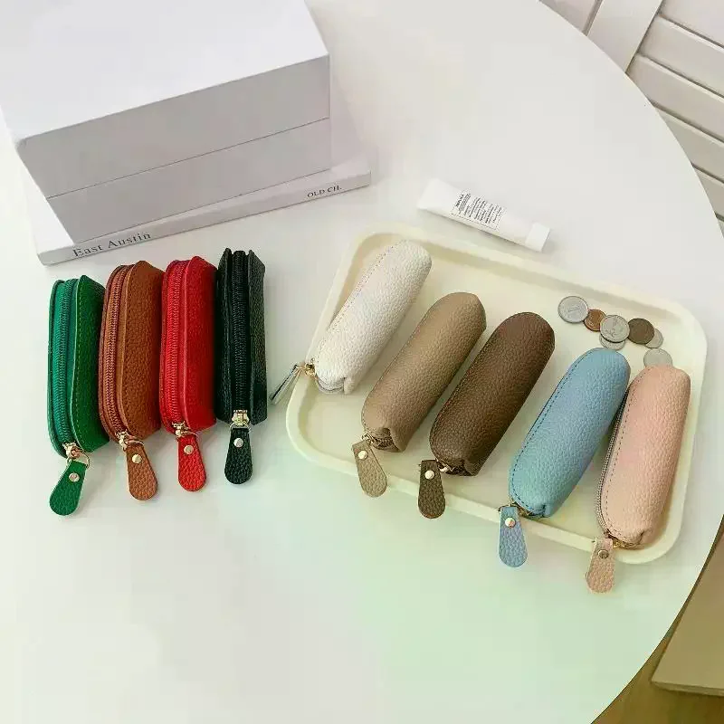 PU Leather Mini Wallet Cowhide Compact Design Zipper Coin Purse Zipper Closure Portable Size Small Wallet Personalized Use