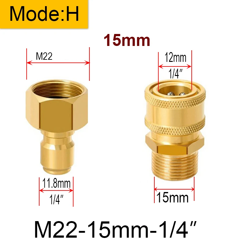 M22 14/15mm to 1/4' 3/8' Car Washer Joint Brass High Pressure Quick Connector Water Gun Adapter Garden Irrigation Hose Fitting