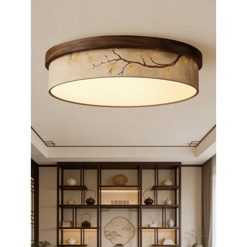 

Song Dynasty Chinese Zen Bamboo Leaf Art Fabric Round LED Ceiling Light Living Room Bedroom Home Decor Novelty New Energy