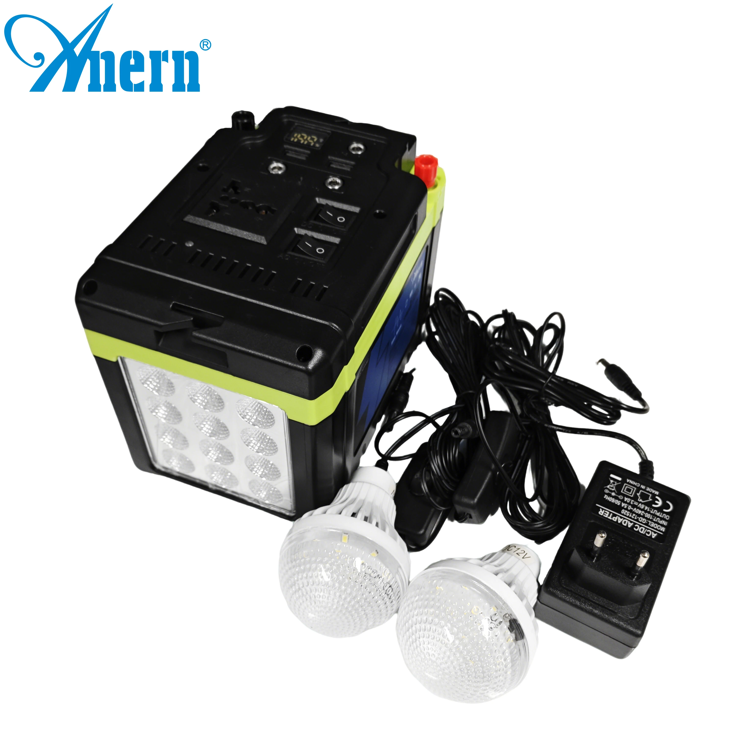 Portable Power Station with 2 LED Bulbs 15AH Solar Generator Output AC 220V LiFePO4 Power Bank UPS Power For Outdoor Camping