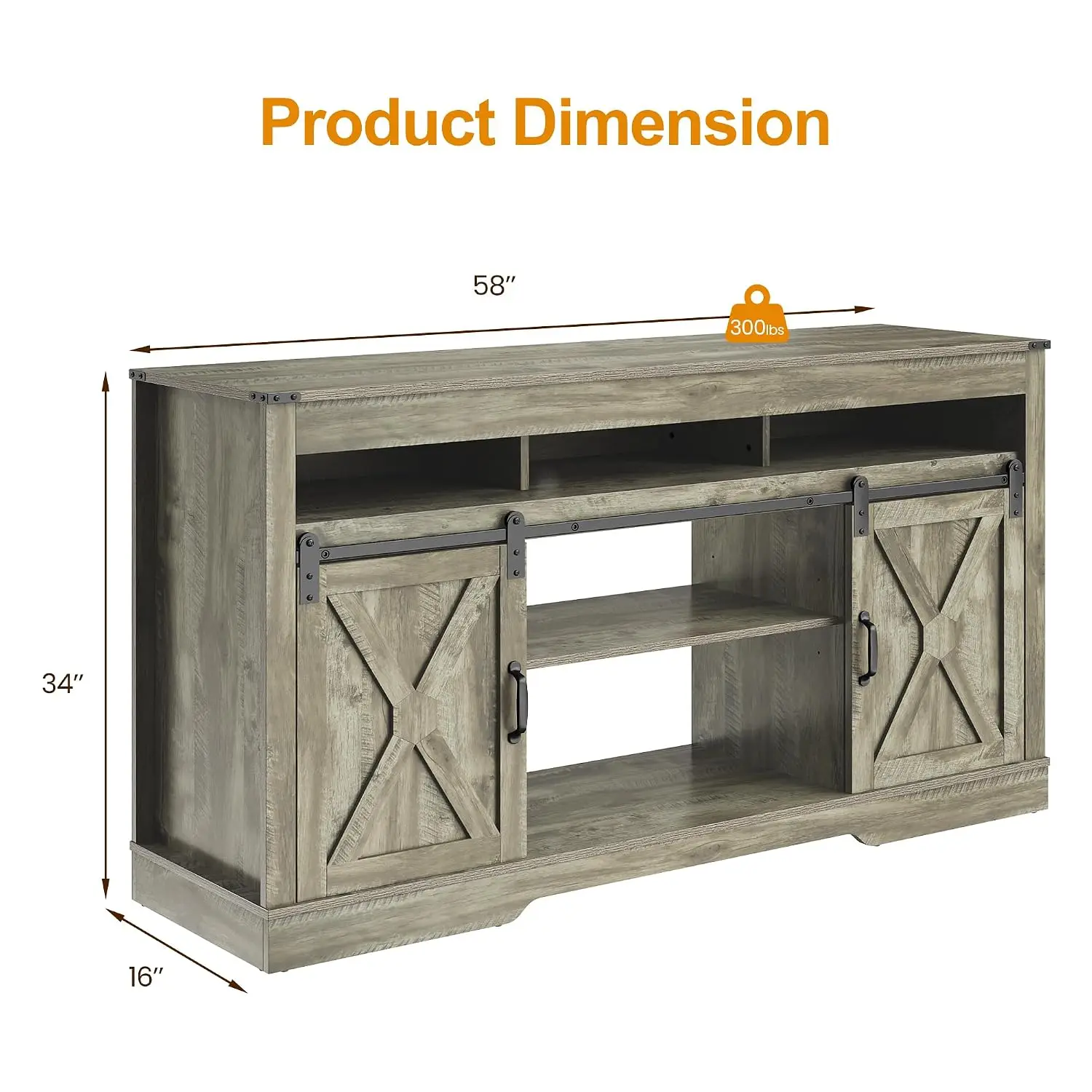 Farmhouse TV Stand Entertainment Center 65+ Inch Screen Wooden Media Console Storage Cabinet Living Room, Customized