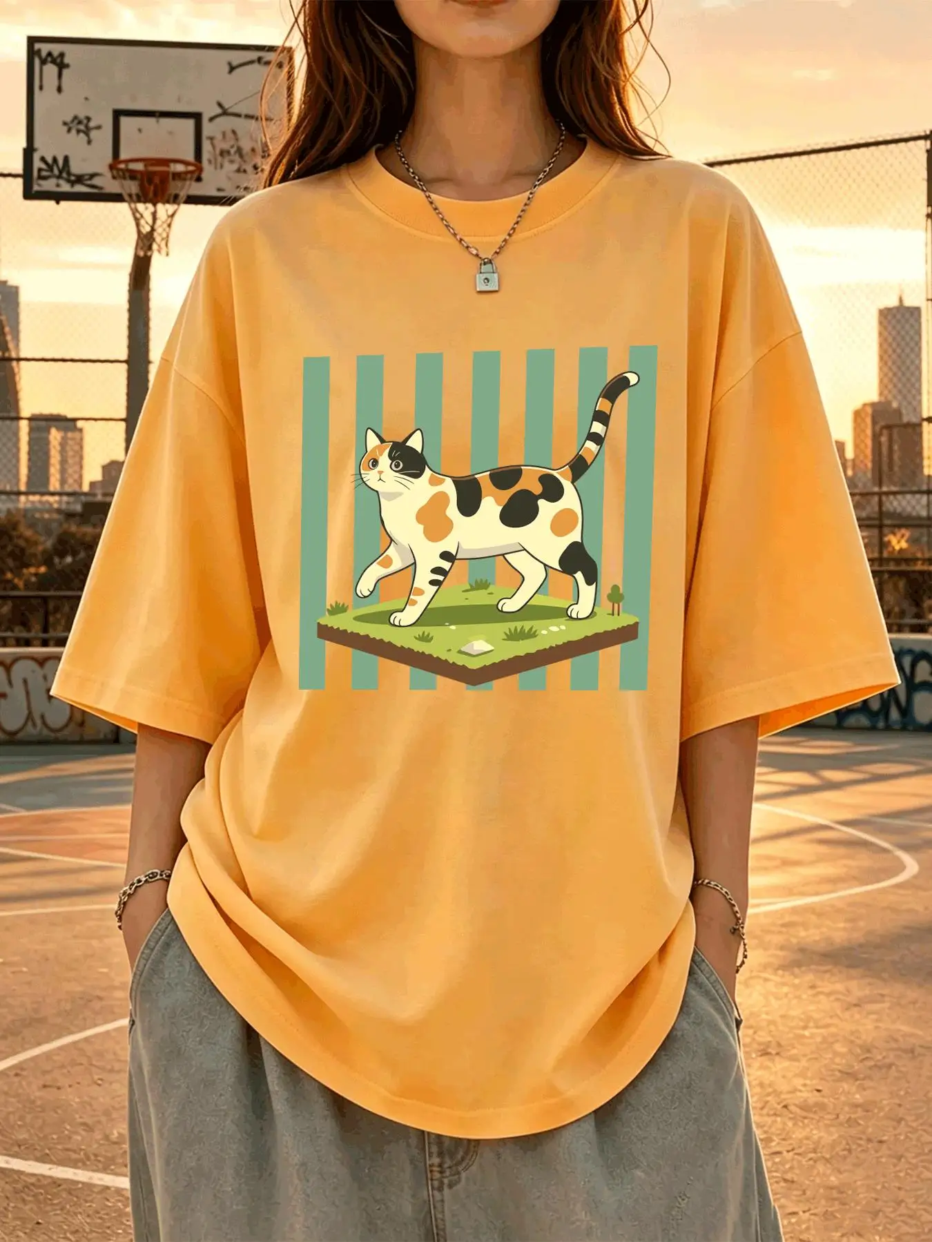 Calico Cat Cartoon Print Women'S T Shirts Cotton Casual T-Shirt Summer O-Neck Short Sleeves Loose Breathable Couple Sportswear