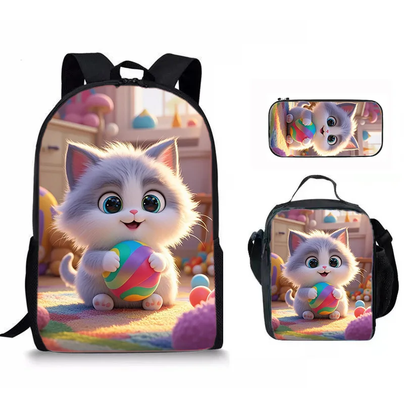 การ์ตูนยอดนิยมใหม่น่ารักแมวสุนัขม้า 3D พิมพ์ 3 ชิ้น/เซ็ตนักเรียนโรงเรียนกระเป๋าแล็ปท็อป Daypack กระเป๋าเป้สะพายหลังอาหารกลางวันกระเป๋าดินสอกรณี
