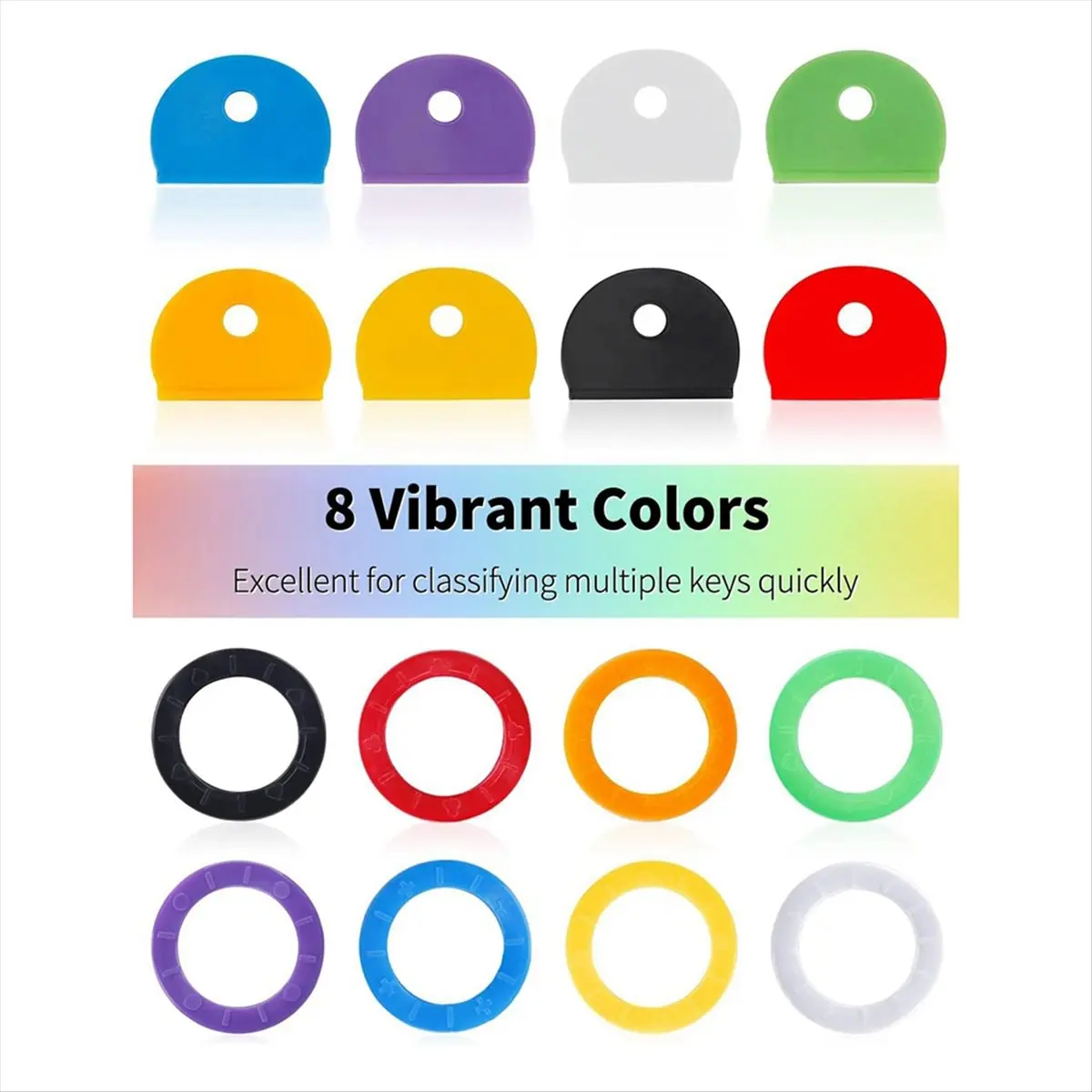 ABQR 80 قطعة أغطية ألوان المفاتيح أغطية المفاتيح العلامات يغطي مجموعة حلقات تحديد المفاتيح مفتاح القبعات العالية للمفاتيح منظمة مفتاح المنزل