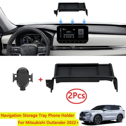 For Mitsubishi Outlander 2022 2023 ABS Navigation Storage Tray Phone Holder Orgnazier Interior Accessories