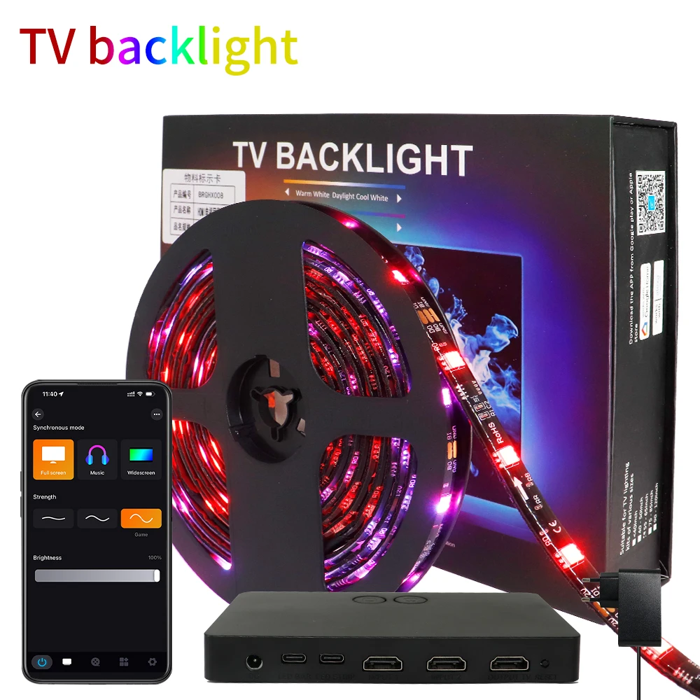 2.4G WIFI Dream Color LED Strip TV Ambient Light SM16703 Smiliar WS2811 HDMI Box Sync With TV App Work With Alexa Google Home