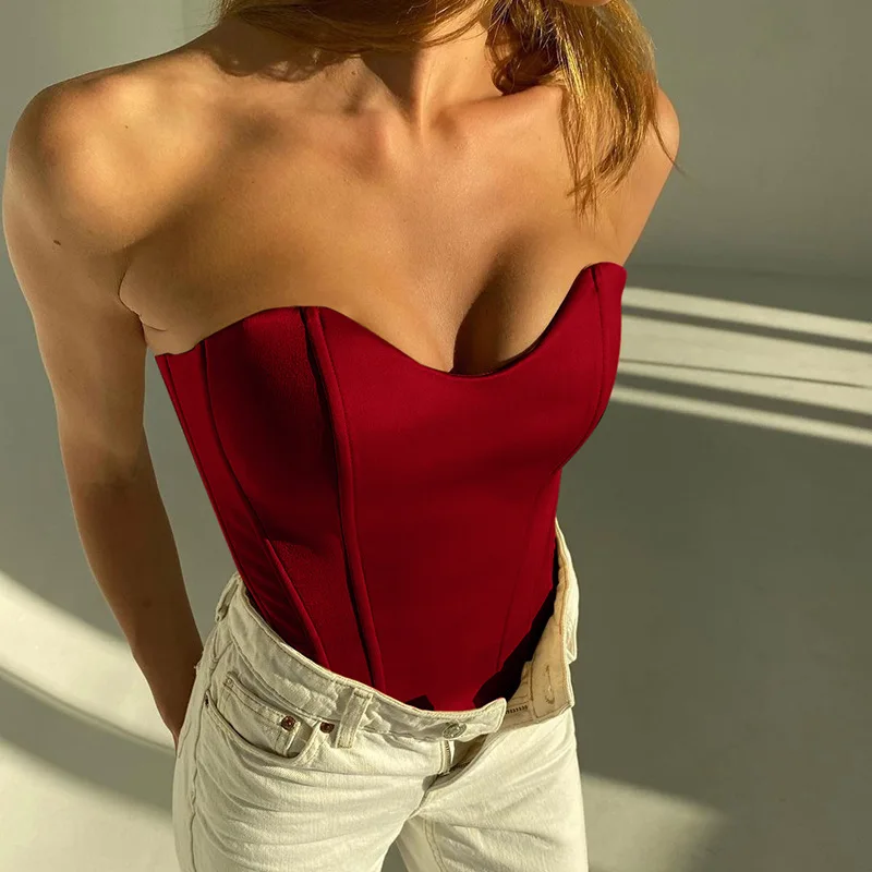 Tops de tubo sexis para mujer, Top liso sin mangas ajustado con corsé recortado, chaleco informal elegante sin tirantes para mujer 2024