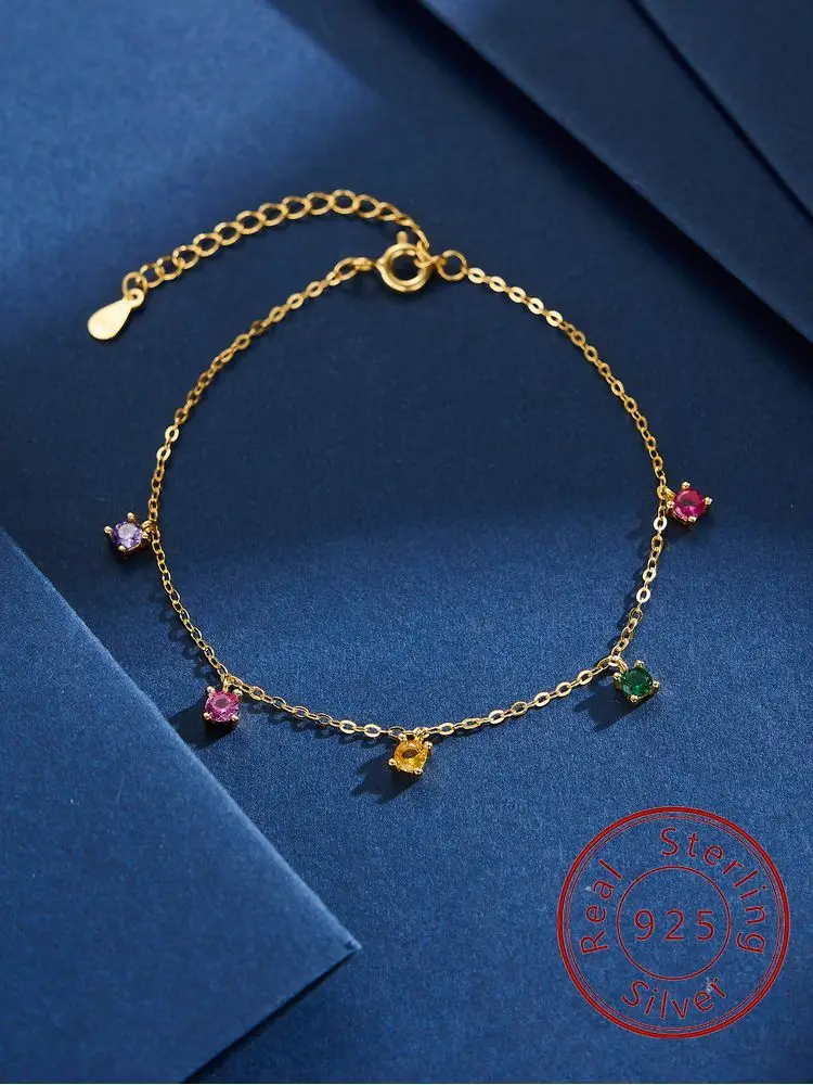 

925 Sterling Silver Fashion Elegant Colorful Round Beads Zircon Bracelet For Women Anniversary Party High Quality Fine Jewelry