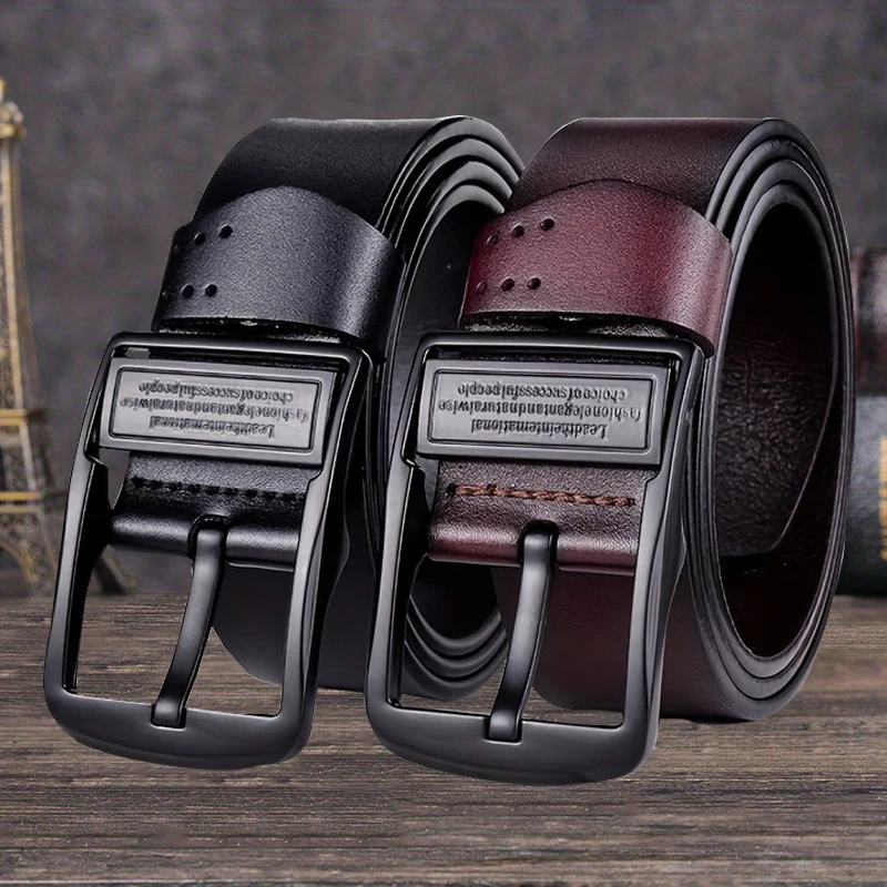 1c-Pack Mens Vintage Pin Buckle Belt Rotating Wide Leather Loop for Leather Jeans Casual Pants Daily Party