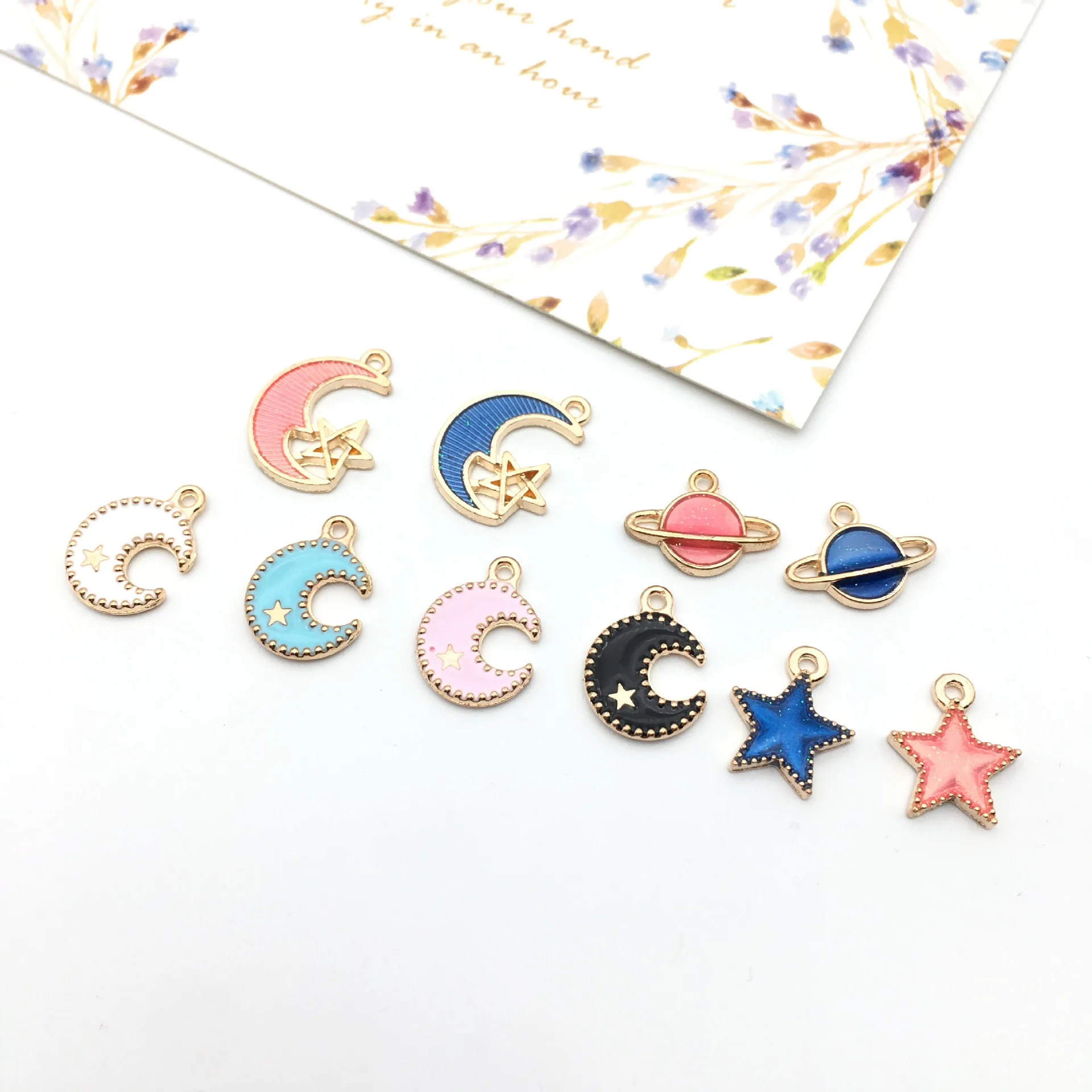 

Colorful Stainless Steel Gold Plated Stainless Steel Enamel Moon Pendant Fashion Jewelry Making with Crescent Star Moon Charm