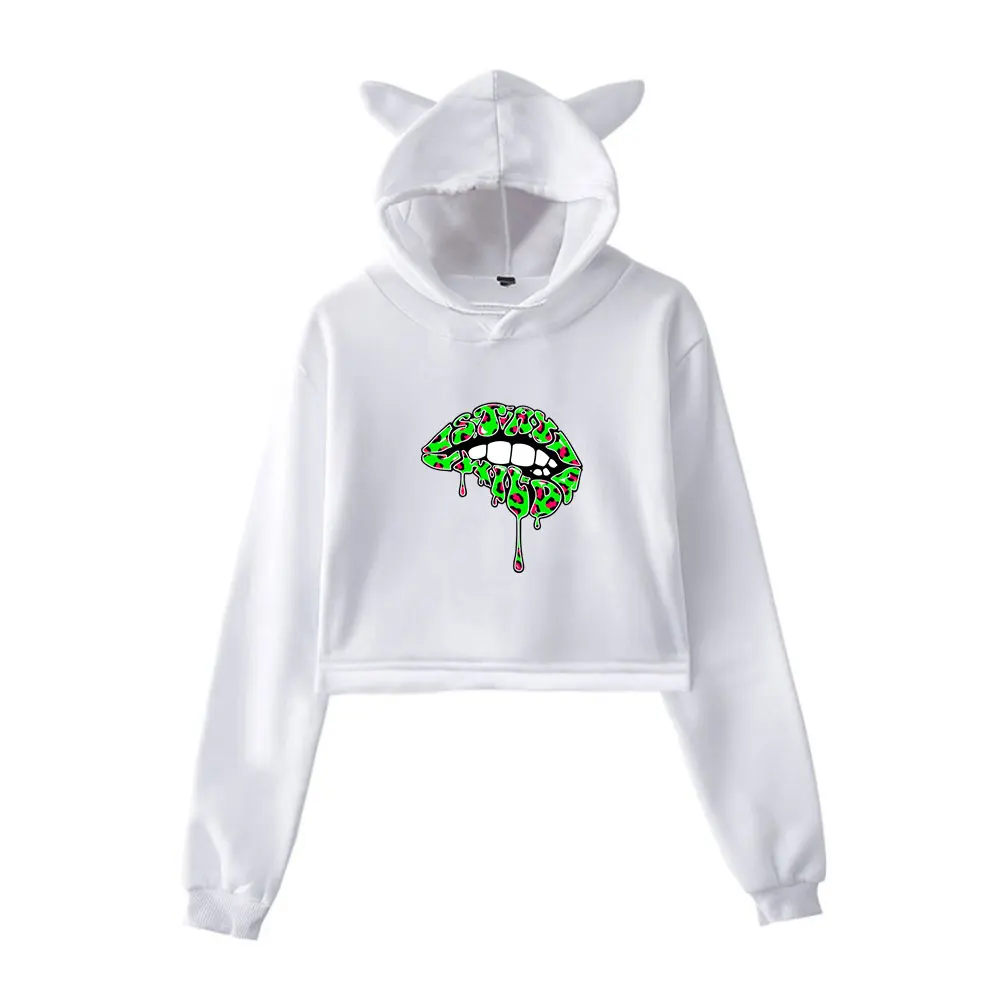 Ben Azelart Stay Wild Lip Hoodie Vintage 90s Streetwear Hoodie Merch Hoodies for Girls Cat Ear Crop Fashion women Sweatshirts