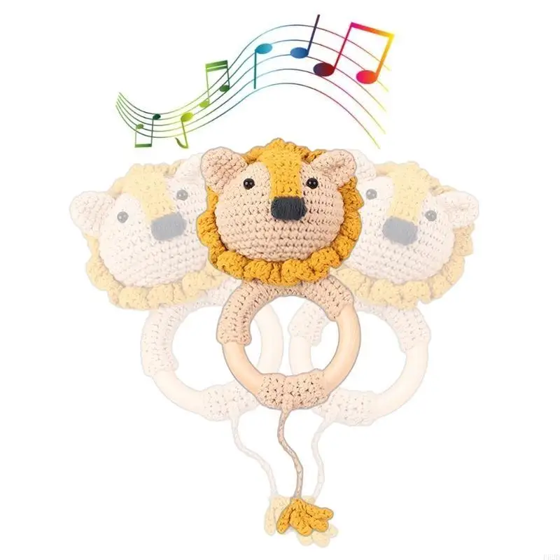 F62d Crochet Rattle Baby Handbell Toddlers Cartoon Animal Rattle Infant dentition jouet