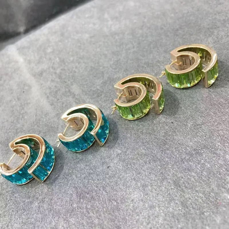 Gold Plated Open Hoop Earrings With Rectangle Crystal For Women Daily Wear Fashion Geometric Huggie Earrings