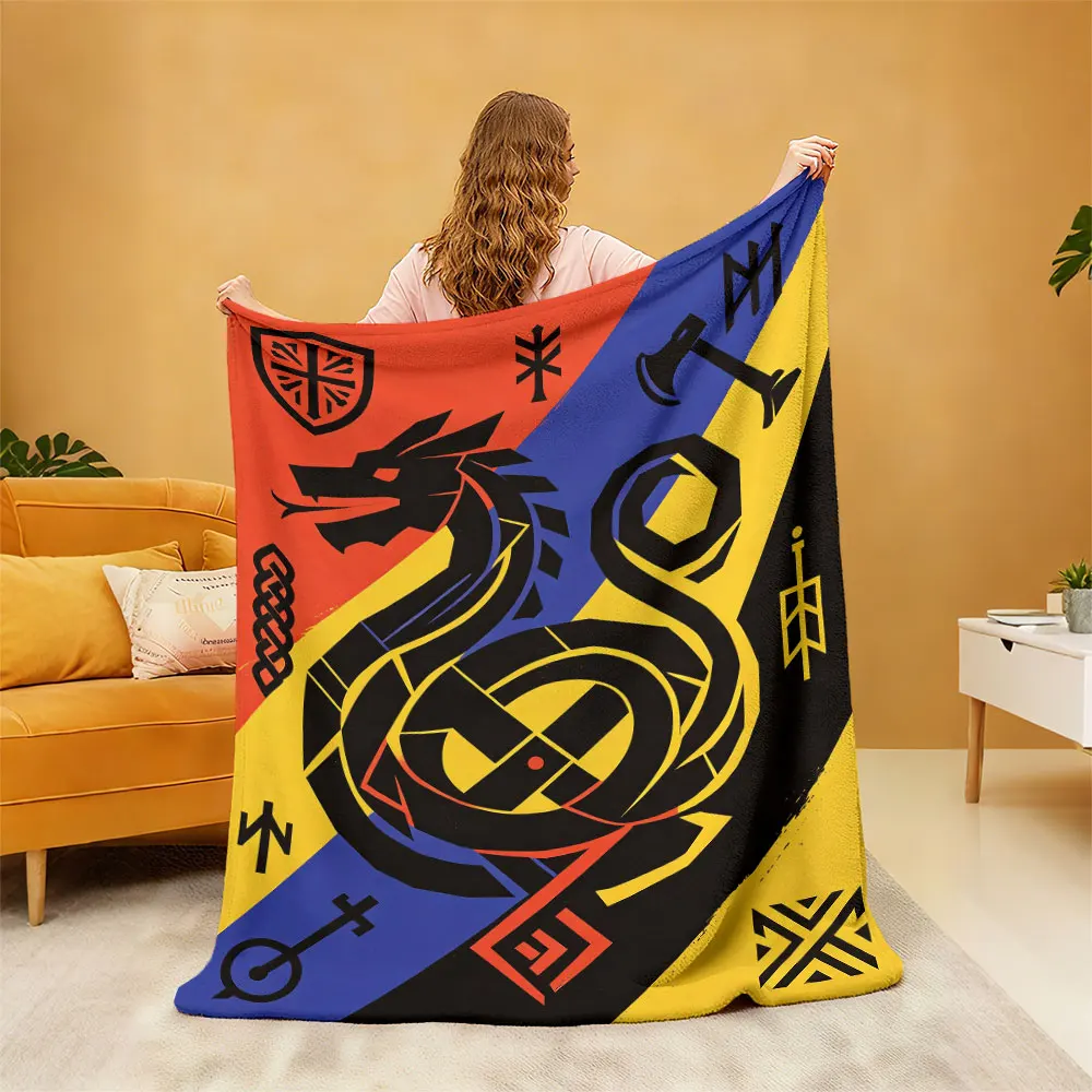 1pc Viking Totem Dark Dragon Pattern 230g Flannel Blanket, Soft Throw Blanket For Sofa Leisure And Office Rest Nap