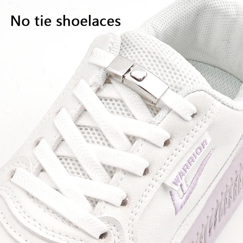 1 Pair Elastic Shoe Laces Metal Press Lock Flat Shoelaces Without Ties Mesh weaving No Tie Shoes Lace For Sneakers Accessories