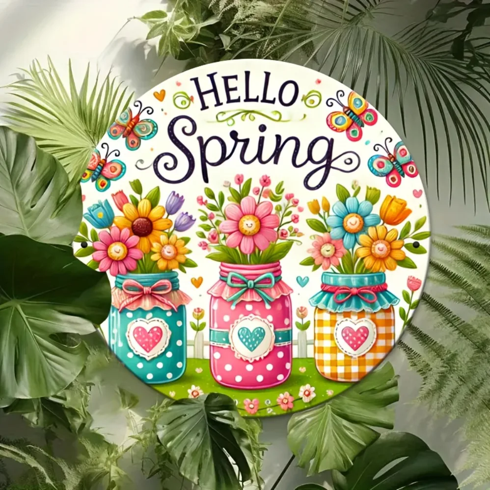 

Hello Spring Floral Design with Pink– Perfect for Home,Office Decor,Office Wall Decor | Vintage Floral Sign | Durable Metal Sign