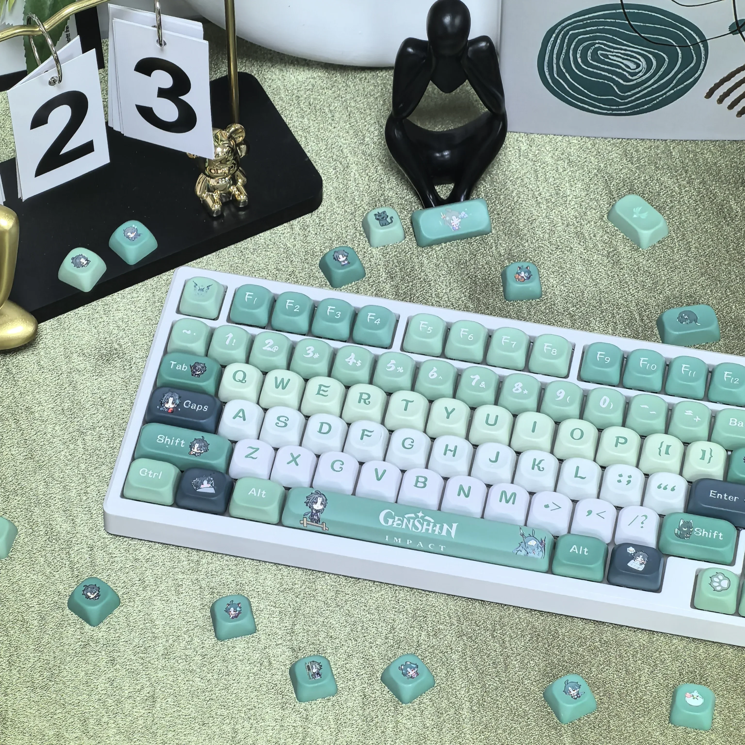 XIAO Fufu Venti Keycap Genshin Impact 137Keys Cute MOA PBT For Diy 87/98/104/108 Game Cartoon Gamer Frina Furina Keycap Set